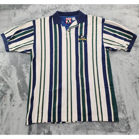 Vintage 90s Disney Mickey Mouse Collared Striped Polo Shirt Size L Blue Green - Picture 1 of 10